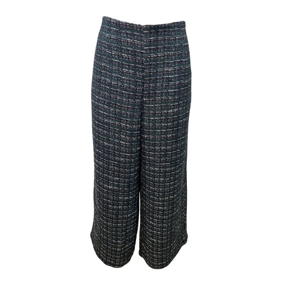 Loft Womens Tweed Wide-Leg Crop Pants Black/Green Size 12  - New - Picture 1 of 8